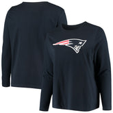 New England Patriots Women's Plus Size Primary Logo Long Sleeve Scoop Neck T-Shirt Navy | Fanatics
