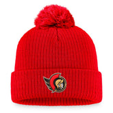 Ottawa Senators Fanatics Core Primary Logo Cuffed Knit Hat with Pom - Red - NHL