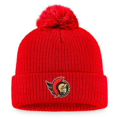 Ottawa Senators Fanatics Core Primary Logo Cuffed Knit Hat with Pom - Red - NHL