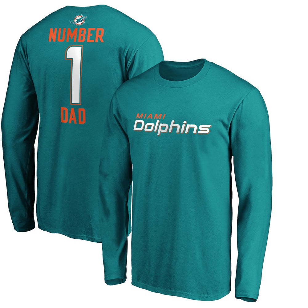 Miami Dolphins #1 Dad Long Sleeve Team Logo T-Shirt Aqua | NFL