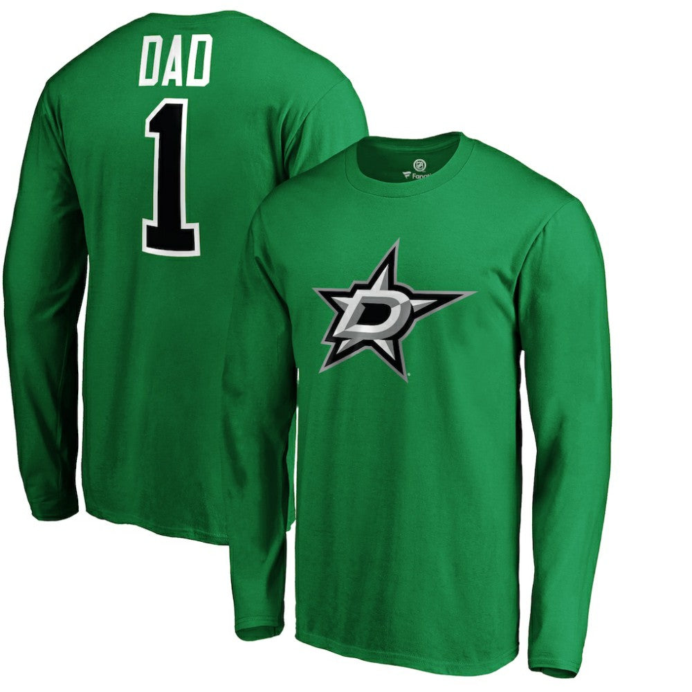 Dallas Stars #1 Dad Long Sleeve T-Shirt - Kelly Green - NHL