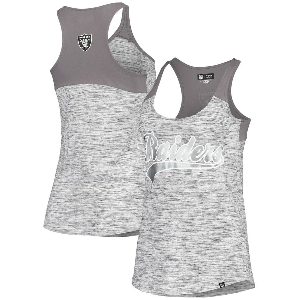 Las Vegas Raiders New Era Women's Space Dye Racerback Scoop Neck Tank Top Silver/Black | NFL