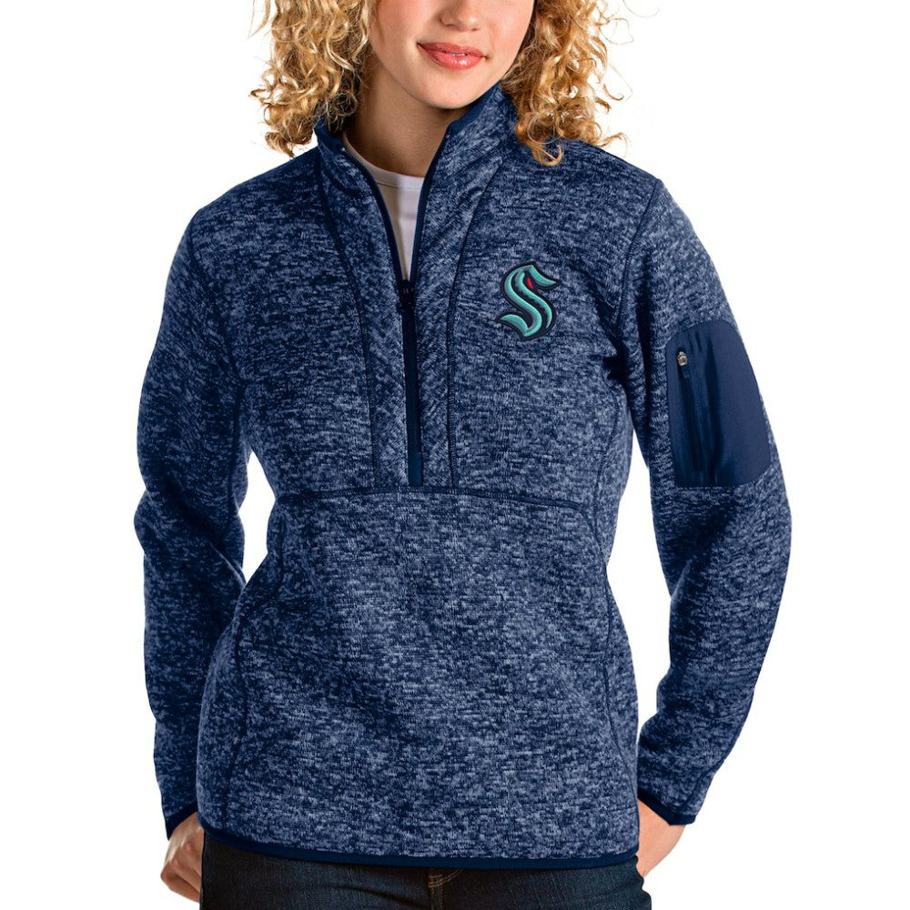 Seattle Kraken Antigua Women's Fortune Half-Zip Sweatshirt - Heather Navy - NHL