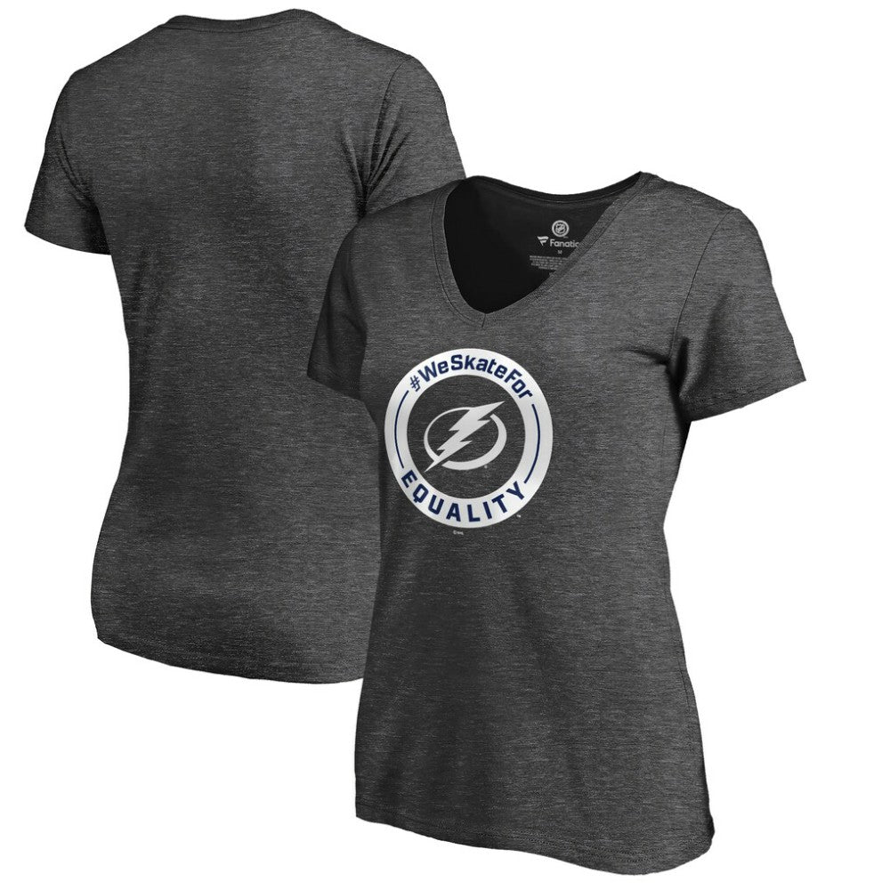 Tampa Bay Lightning Women's #WeSkateFor V-Neck T-Shirt - Heather Gray - NHL