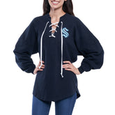 Seattle Kraken Fanatics Women's Lace Up Long Sleeve Spirit Top - Navy - NHL