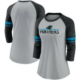 Carolina Panthers Women's Stripe Mesh Nickname Tri-Blend 3/4-Sleeve T-Shirt Heathered Gray/Black | Nike for Sale