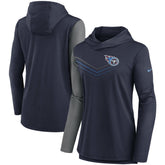 Tennessee Titans Women's Chevron Hoodie Performance Long Sleeve T-Shirt Navy/Heathered Charcoal | Nike for Sale