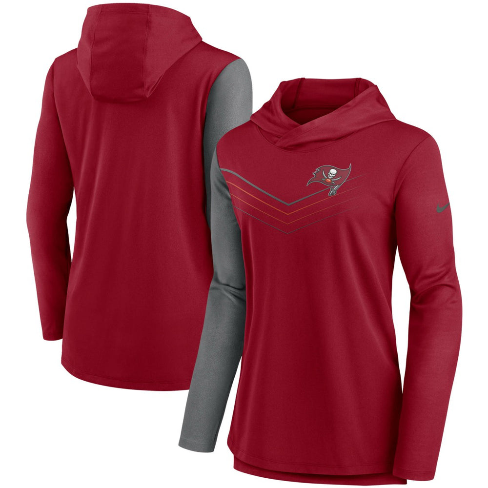 Tampa Bay Buccaneers Women's Chevron Hoodie Performance Long Sleeve T-Shirt Red/Heathered Charcoal | Nike for Sale