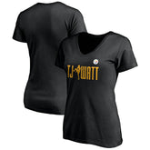 T.J. Watt Pittsburgh Steelers Women's Checkdown V-Neck T-Shirt Black | NFL