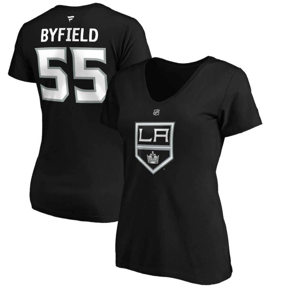 Quinton Byfield Los Angeles Kings Fanatics Women's Authentic Stack Name & Number V-Neck T-Shirt - Black - NHL