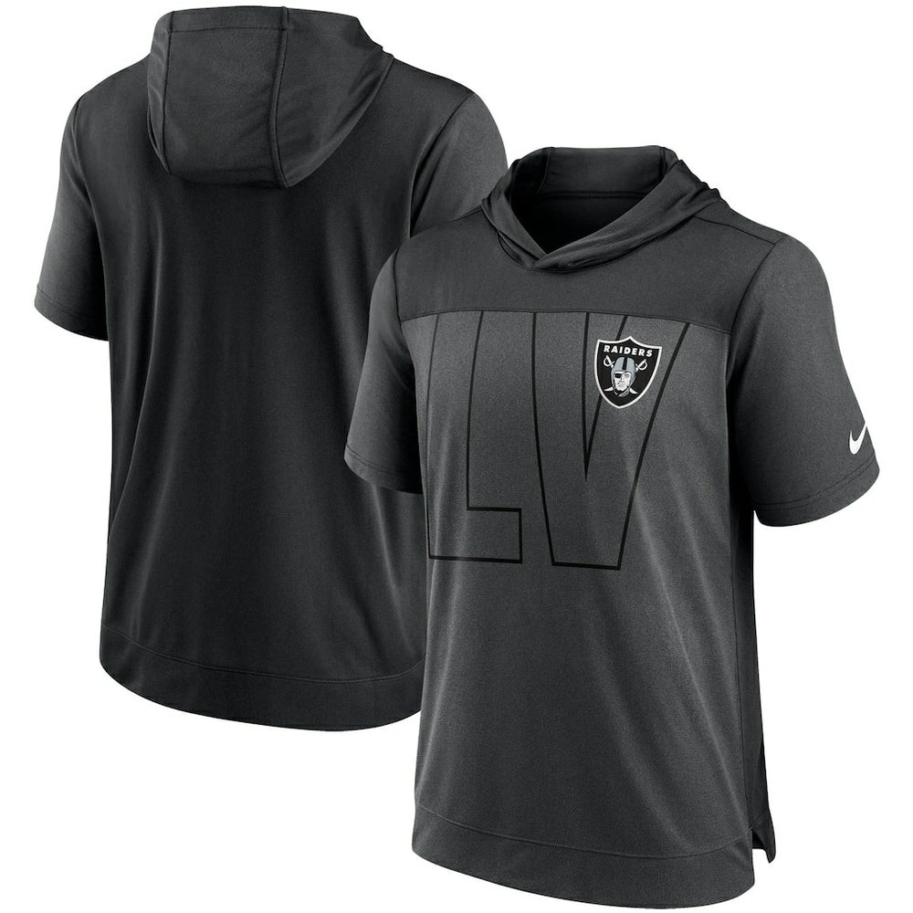 Las Vegas Raiders Performance Hoodie T-Shirt Heathered Charcoal/Black | Nike for Sale