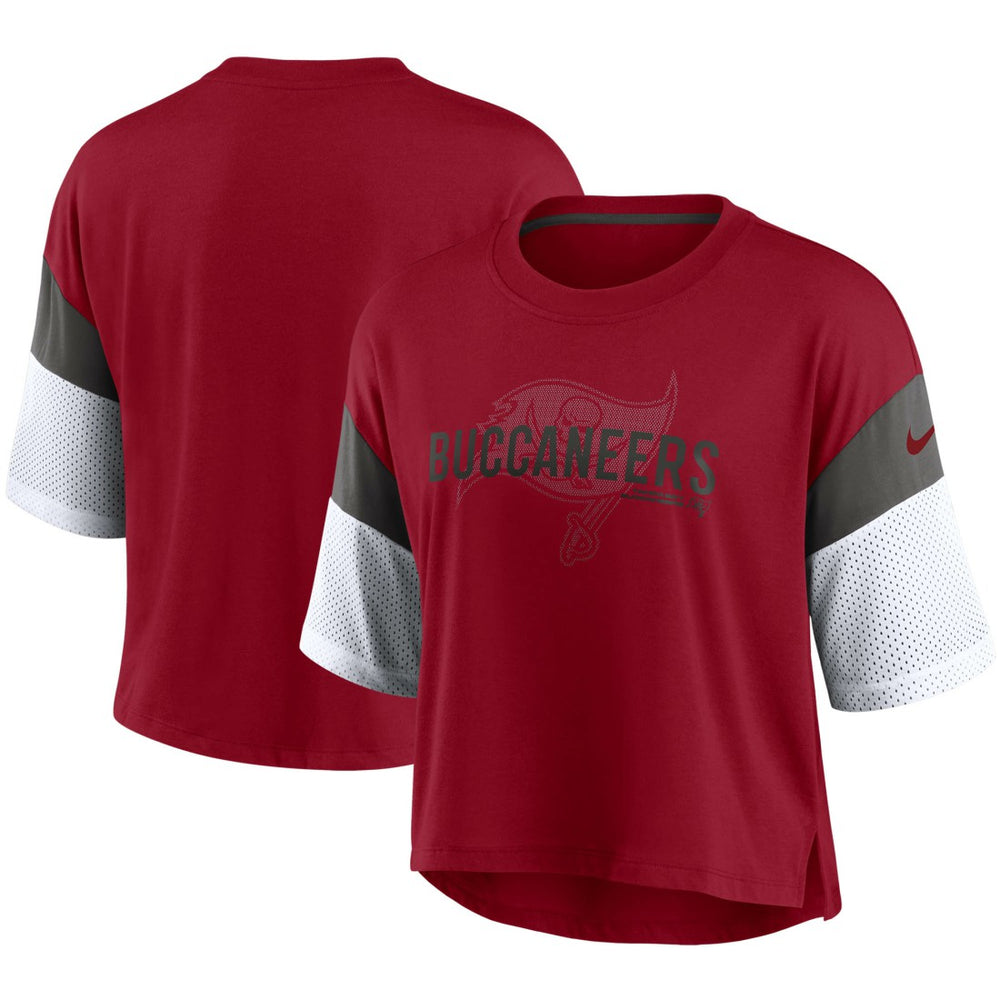 Tampa Bay Buccaneers Women's Nickname Tri-Blend Performance Crop Top Red/White | Nike for Sale