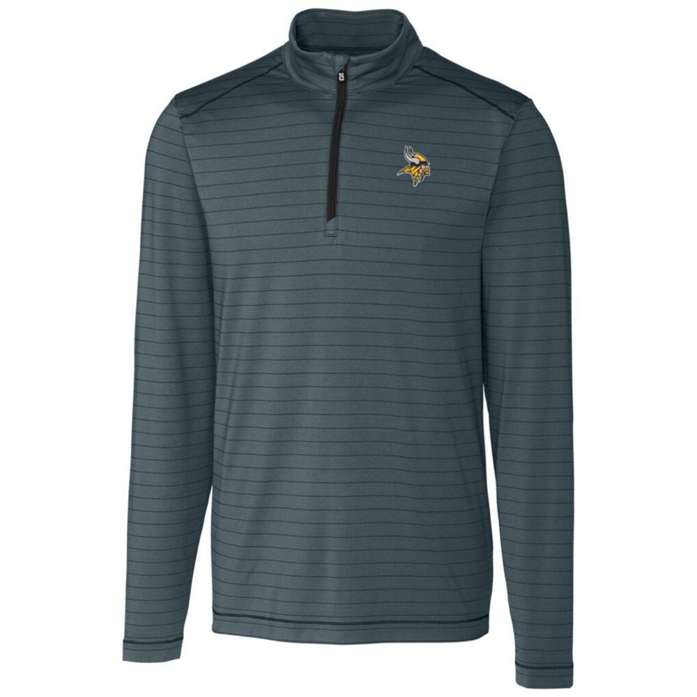 Minnesota Vikings Cutter & Buck Holman Stripe Quarter-Zip Pullover Jacket Heather Black | NFL