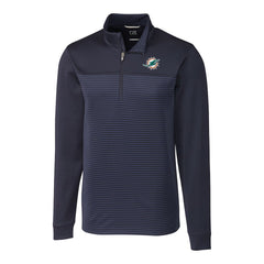 Miami Dolphins Cutter & Buck Big & Tall Traverse Stripe Quarter-Zip Pullover Jacket Navy | NFL