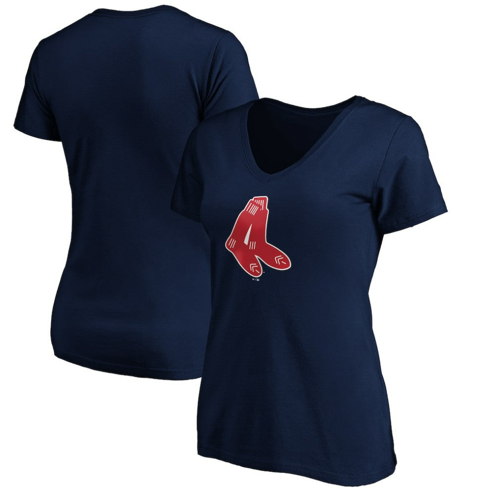 Boston Red Sox Women's Cooperstown Collection Huntington Logo V-Neck T-Shirt - MLB