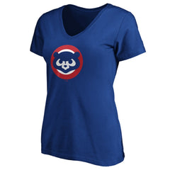 Chicago Cubs Women's Cooperstown Collection Huntington Logo V-Neck T-Shirt - MLB