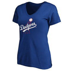 Los Angeles Dodgers Women's Cooperstown Collection Huntington Logo V-Neck T-Shirt - MLB