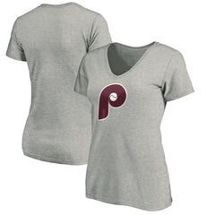 Philadelphia Phillies Women's Cooperstown Collection Huntington Logo V-Neck T-Shirt - MLB