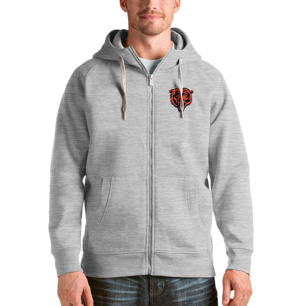 Chicago Bears Antigua Bear Head Victory Full-Zip Hoodie Heather Gray | NFL