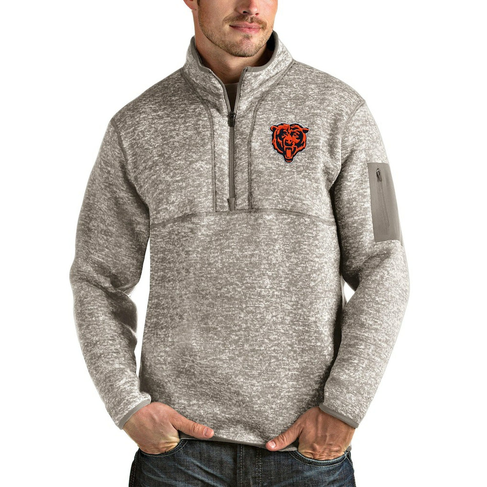 Chicago Bears Antigua Bear Head Fortune Quarter-Zip Pullover Jacket Oatmeal | NFL
