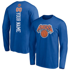 New York Knicks Playmaker Personalized Name & Number Long Sleeve T-Shirt Blue - NBA