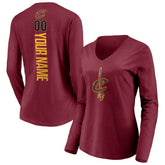 Cleveland Cavaliers Women's Playmaker Personalized Name & Number Long Sleeve V-Neck T-Shirt Wine - NBA