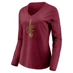 Cleveland Cavaliers Women's Playmaker Personalized Name & Number Long Sleeve V-Neck T-Shirt Wine - NBA