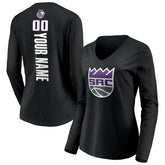 Sacramento Kings Women's Playmaker Personalized Name & Number Long Sleeve V-Neck T-Shirt Black - NBA