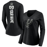 San Antonio Spurs Women's Playmaker Personalized Name & Number Long Sleeve V-Neck T-Shirt Black - NBA