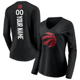 Toronto Raptors Women's Playmaker Personalized Name & Number Long Sleeve V-Neck T-Shirt Black - NBA