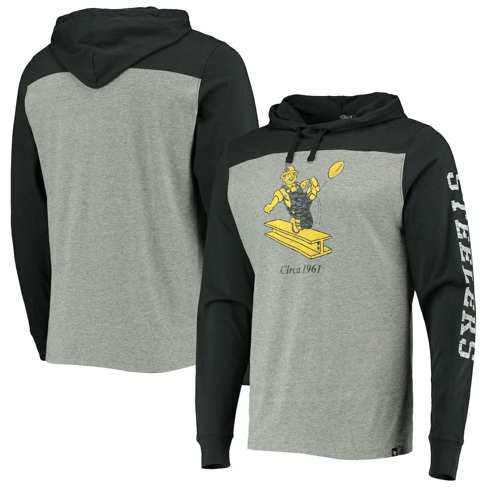 Pittsburgh Steelers '47 Franklin Wooster Throwback Long Sleeve Hoodie T-Shirt Heathered Gray | 47 brand