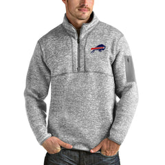 Buffalo Bills Antigua Team Logo Fortune Quarter-Zip Pullover Jacket Heather Gray | NFL