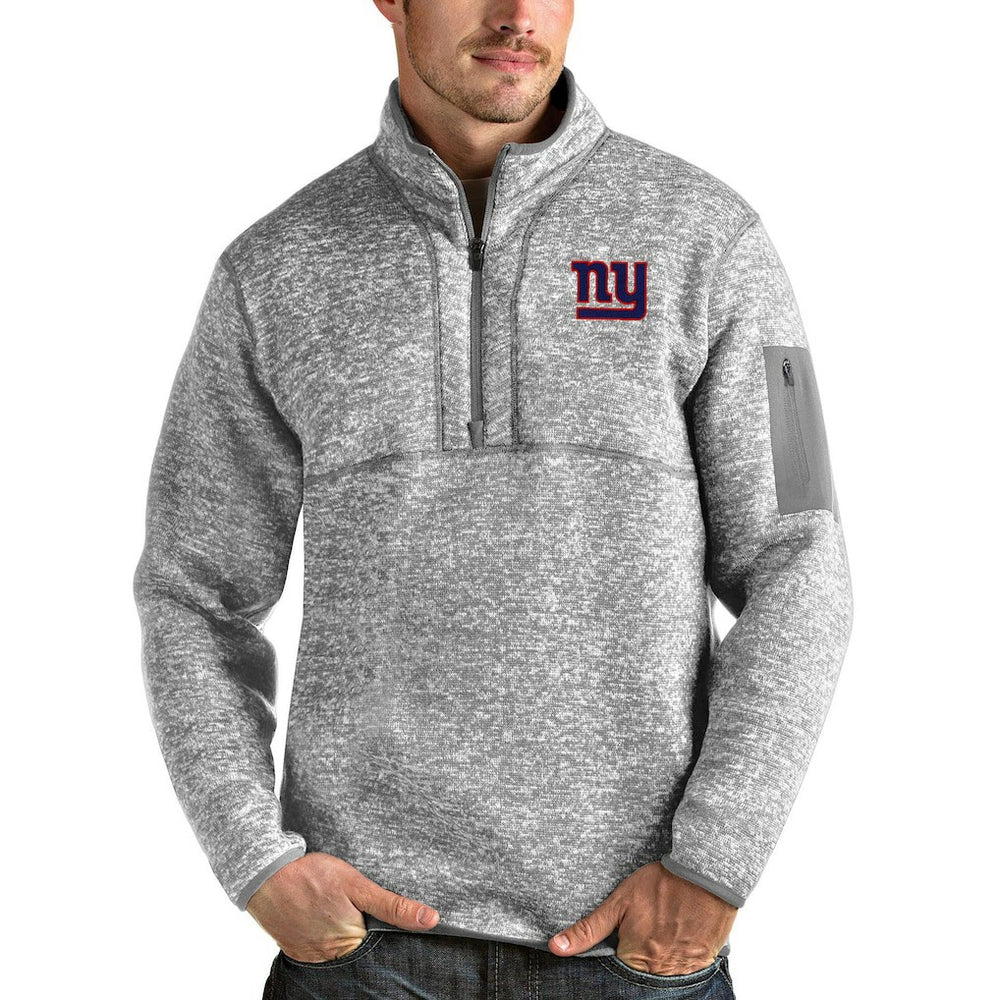 New York Giants Antigua Team Logo Fortune Quarter-Zip Pullover Jacket Heather Gray | NFL