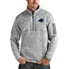Carolina Panthers Antigua Team Logo Fortune Quarter-Zip Pullover Jacket Heather Gray | NFL