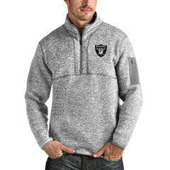 Las Vegas Raiders Antigua Team Logo Fortune Quarter-Zip Pullover Jacket Heather Gray | NFL