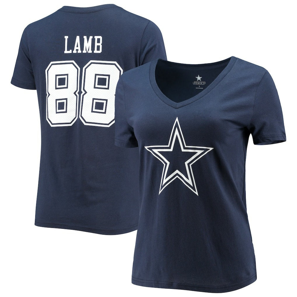 CeeDee Lamb Dallas Cowboys Women's Player Icon Name & Number V-Neck T-Shirt Navy | Fanatics