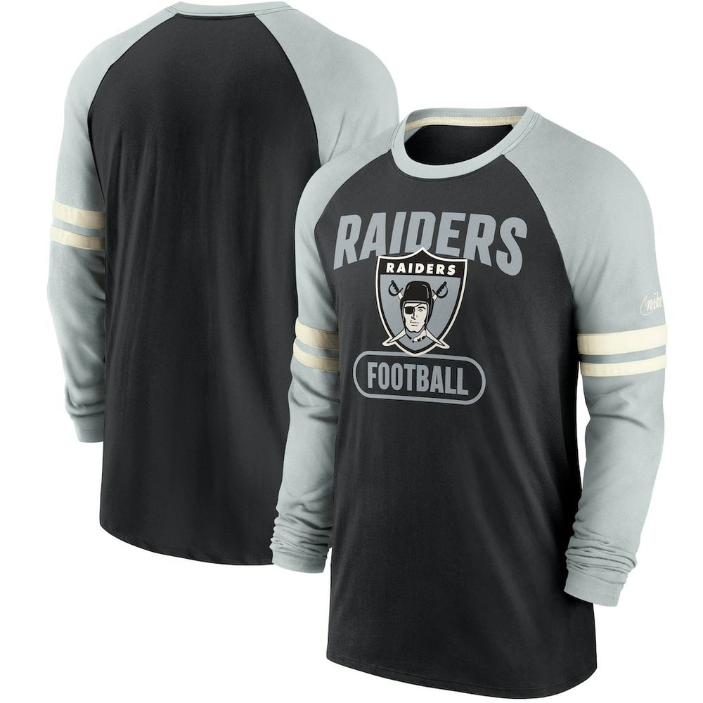 Las Vegas Raiders Throwback Raglan Long Sleeve T-Shirt Black/Silver | Nike for Sale