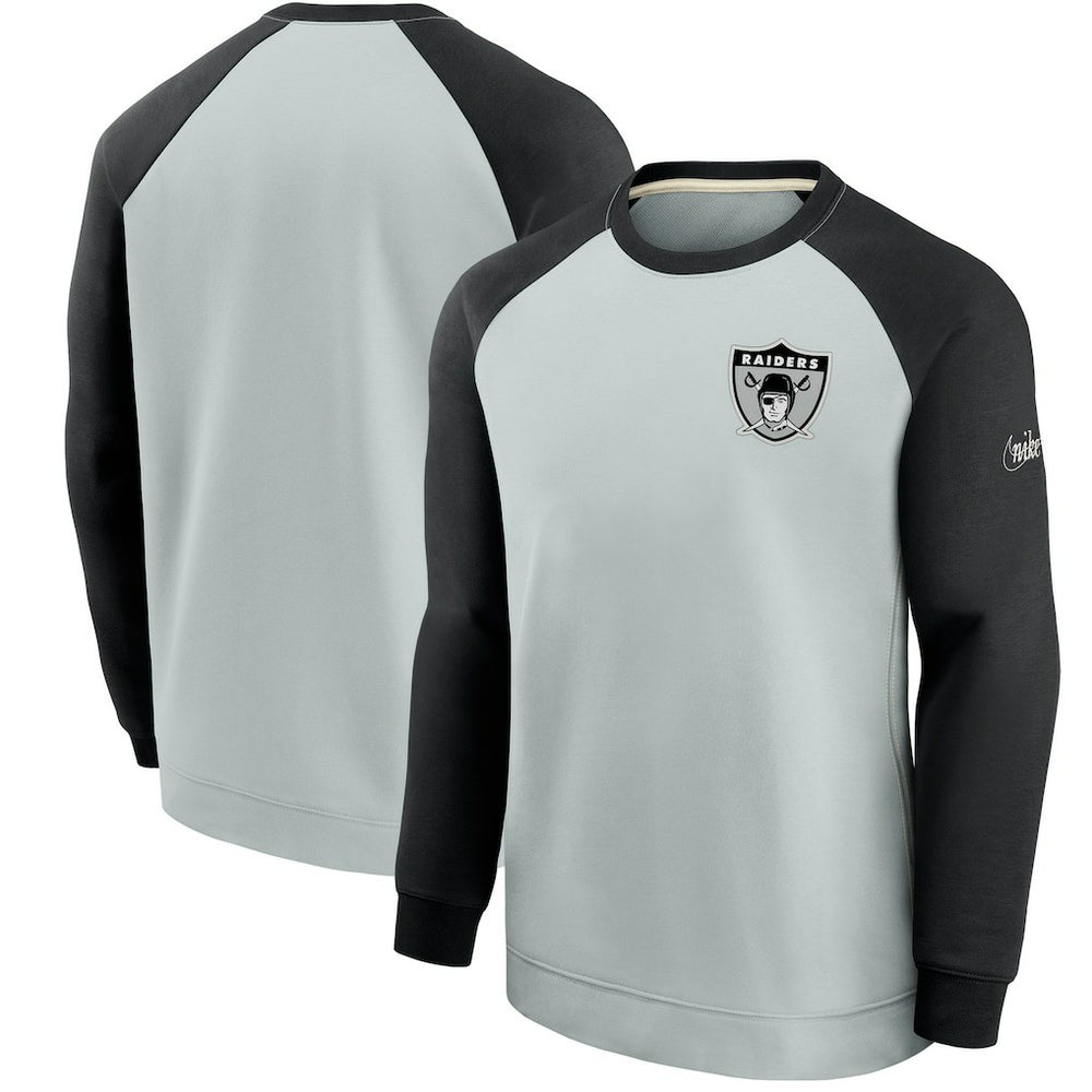 Las Vegas Raiders Historic Raglan Crew Performance Sweater Silver/Black | Nike for Sale