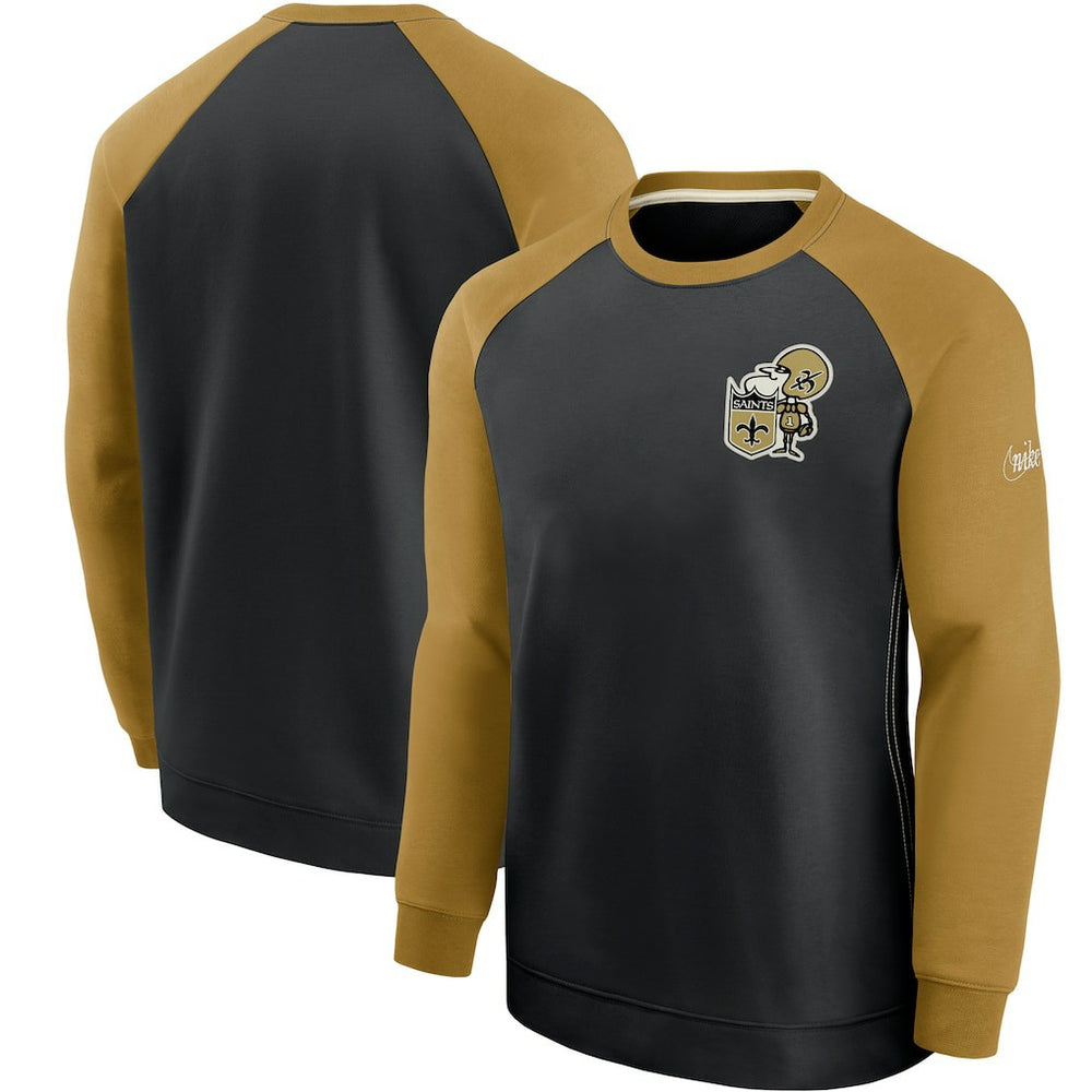 New Orleans Saints Historic Raglan Performance Pullover Sweater Black/Gold | Nike for Sale