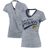 Milwaukee Brewers Touch Women's Hail Mary V-Neck Back Wrap T-Shirt - MLB