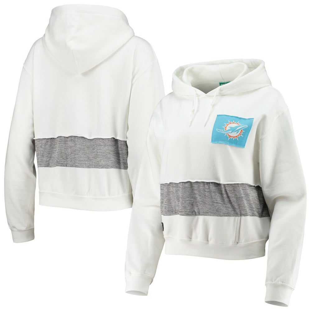 Miami Dolphins Refried Apparel Women's Sustainable Crop Dolman Pullover Hoodie White | NFL