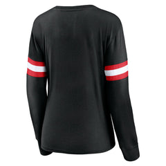 Toronto Raptors Women's Block Party Chest Logo Striped Long Sleeve T-Shirt Black - NBA