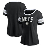 Brooklyn Nets Women's Block Party Striped Sleeve T-Shirt Black/Heathered Gray - NBA