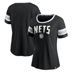 Brooklyn Nets Women's Block Party Striped Sleeve T-Shirt Black/Heathered Gray - NBA