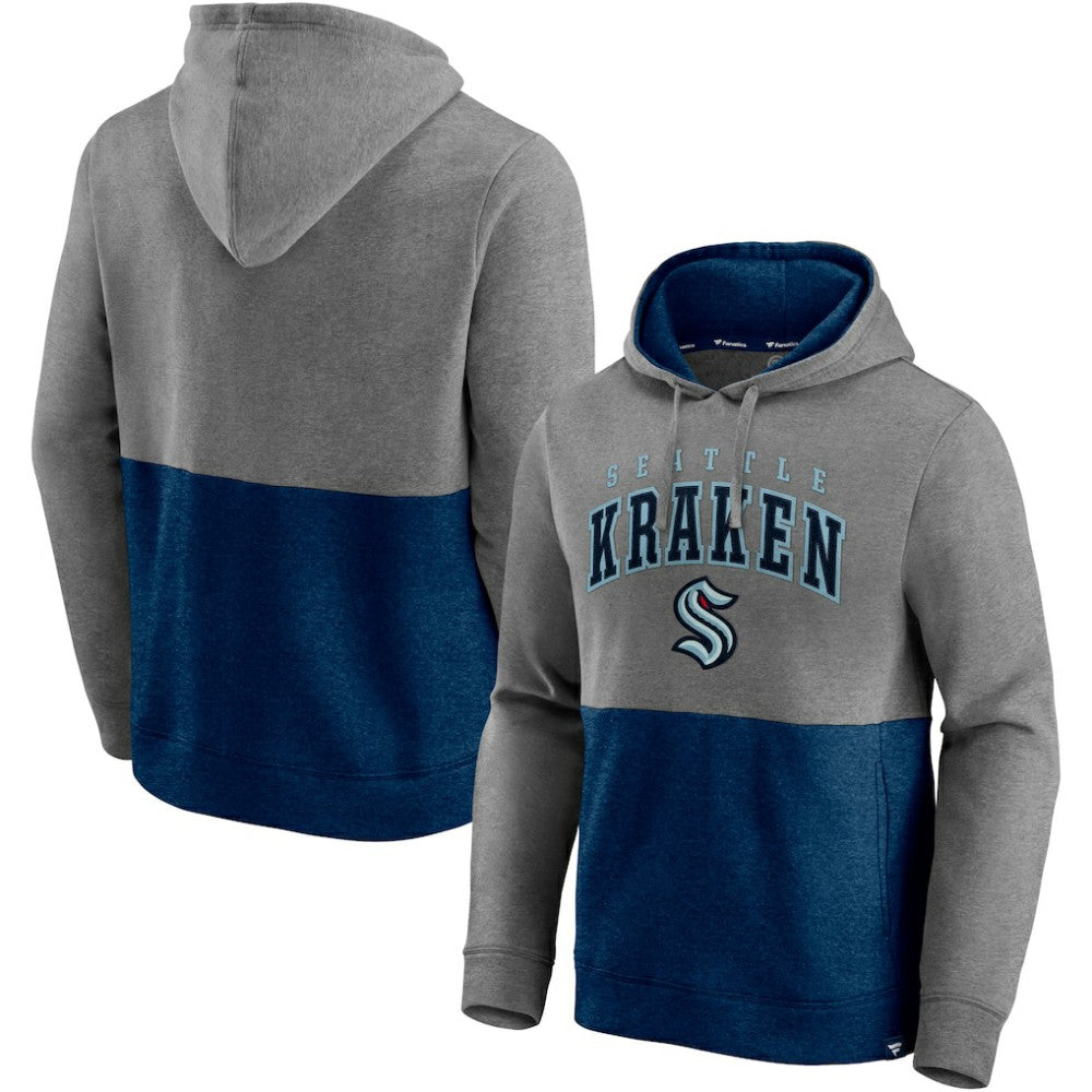 Seattle Kraken Fanatics Block Party Classic Arch Signature Pullover Hoodie - Heathered Gray/Deep Sea Blue - NHL
