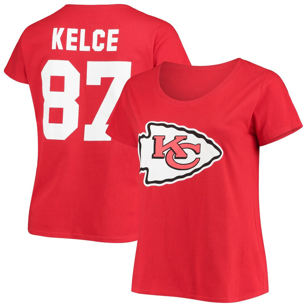 Travis Kelce Kansas City Chiefs Women's Plus Size Fair Catch Name & Number Scoop Neck T-Shirt Red | NFL