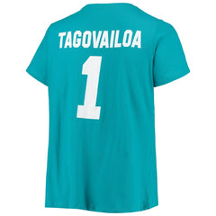 Tua Tagovailoa Miami Dolphins Women's Plus Size Fair Catch Name & Number Scoop Neck T-Shirt Aqua | NFL