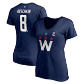 Alexander Ovechkin Washington Capitals Fanatics Women's Authentic Stack Name & Number V-Neck T-Shirt - Navy - NHL