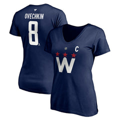 Alexander Ovechkin Washington Capitals Fanatics Women's Authentic Stack Name & Number V-Neck T-Shirt - Navy - NHL