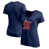 Miami Marlins Women's Red White and Team V-Neck T-Shirt - MLB